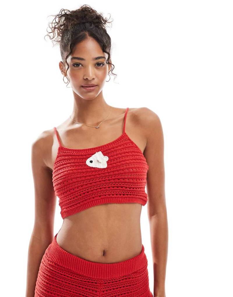 Stradivarius - STR - Gehäkeltes Cropped-Oberteil in Rot, Kombiteil von Stradivarius