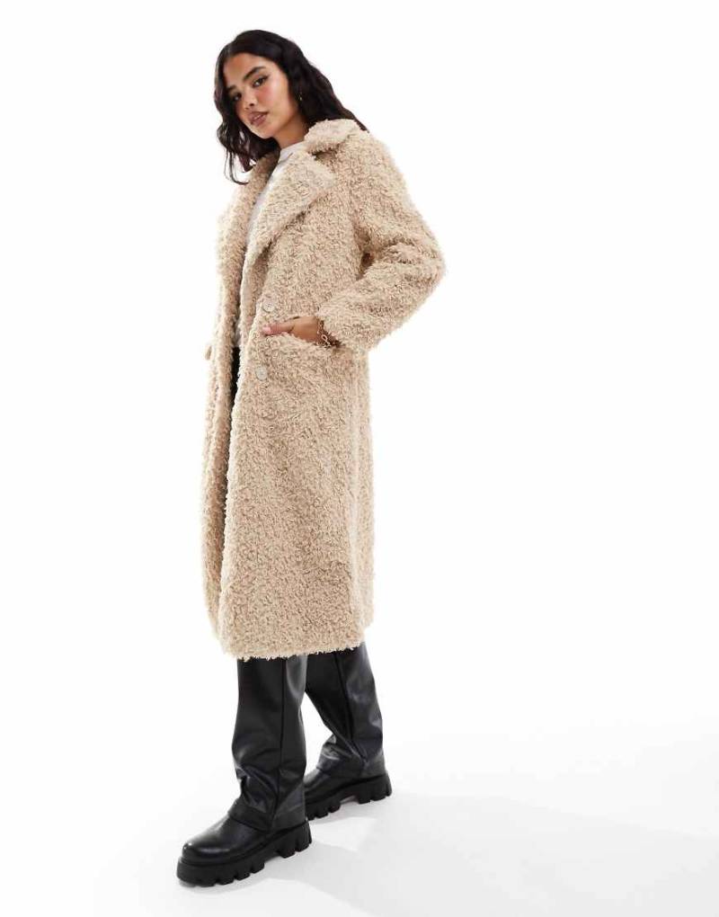 Stradivarius - STR - Longline-Teddyjacke in Ecru-Neutral von Stradivarius
