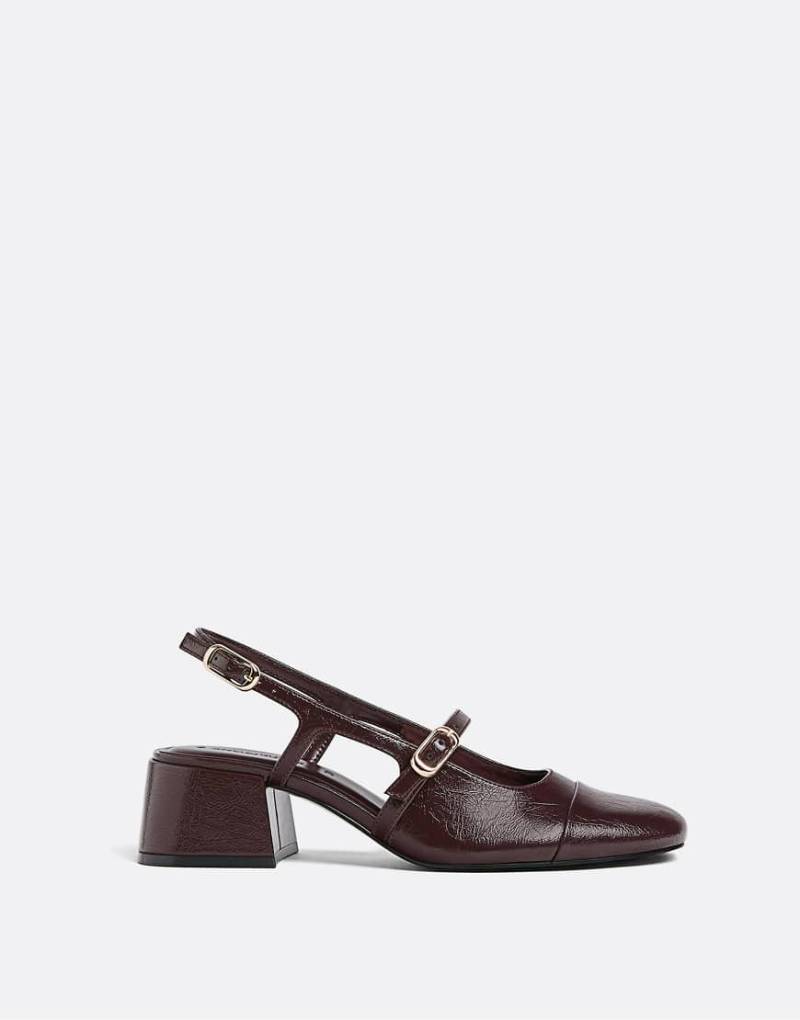 Stradivarius - Schuhe im Mary-Jane-Stil in Burgunderrot mit Blockabsatz von Stradivarius