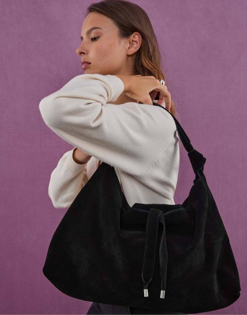 Stradivarius - Schultertasche aus Wildleder in Schwarz mit Zierknoten von Stradivarius