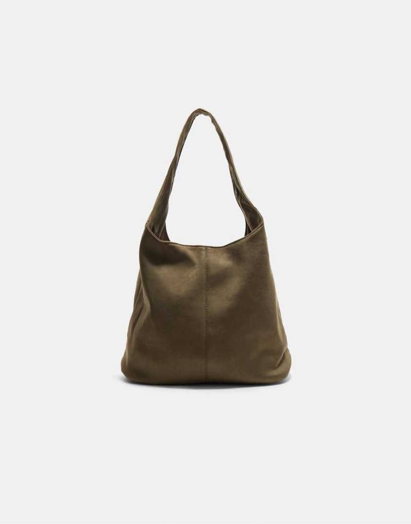 Stradivarius - Schultertasche aus Wildlederimitat in Khaki-Grün von Stradivarius