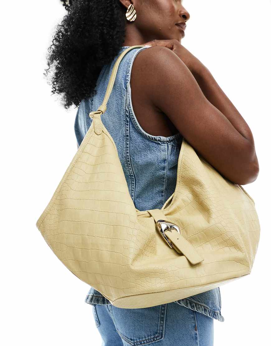 Stradivarius - Schultertasche in Kroko-Buttermilchgelb von Stradivarius