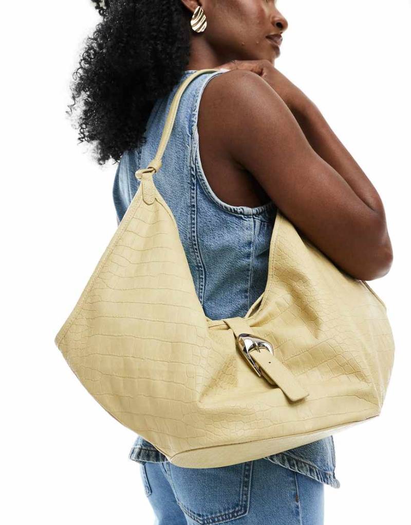 Stradivarius - Schultertasche in Kroko-Buttermilchgelb von Stradivarius