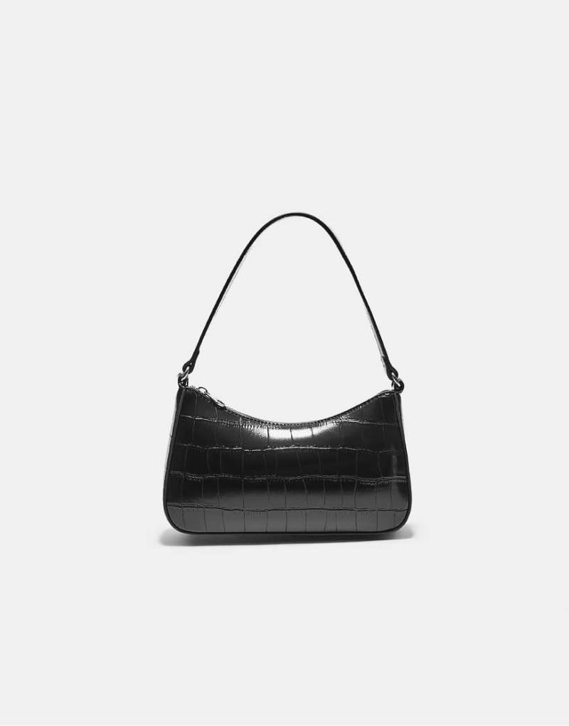 Stradivarius - Schultertasche in Schwarz mit Kroko-Optik von Stradivarius