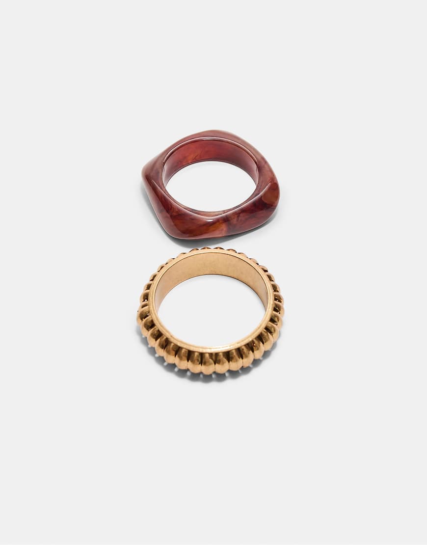 Stradivarius - Set mit 2 abgestimmten Armbändern in Goldoptik-Gelb von Stradivarius