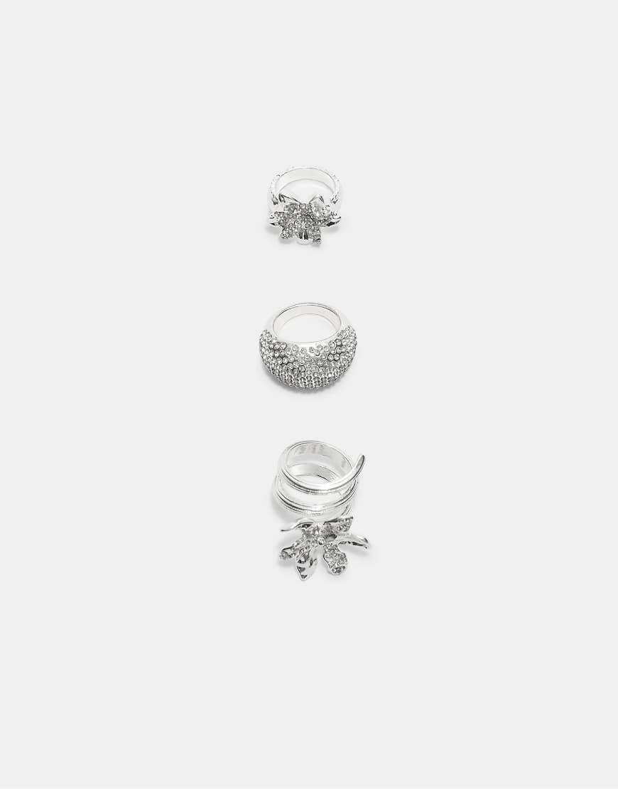 Stradivarius - Set mit 3 Ringen in Grau mit Strassbesatz von Stradivarius