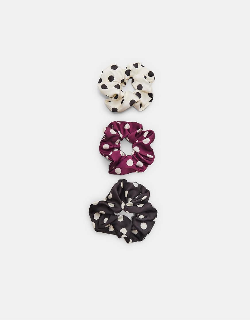 Stradivarius - Set mit 3 Scrunchies in Schwarz mit Polka Dots von Stradivarius