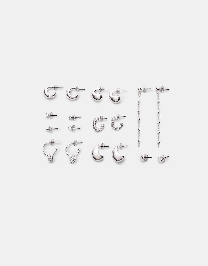 Stradivarius - Set mit 9 Herz-Ohrringen und Creolen in Grau Stradivarius - Set mit 9 Herz-Ohrringen und Creolen in Grau von Stradivarius