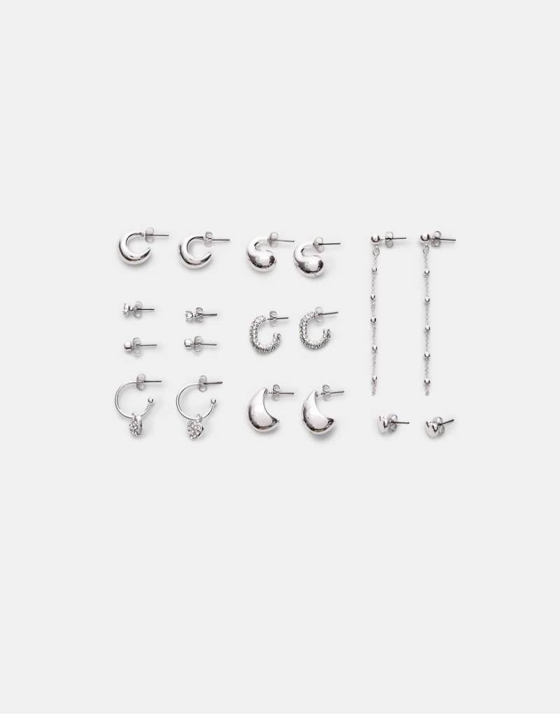 Stradivarius - Set mit 9 Herz-Ohrringen und Creolen in Grau von Stradivarius