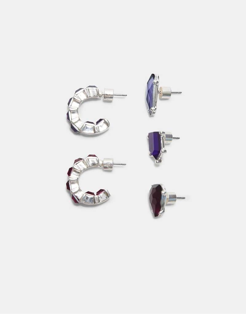 Stradivarius - Set mit Ohrringen und Ear-Cuff in Grau mit Schmucksteinen von Stradivarius