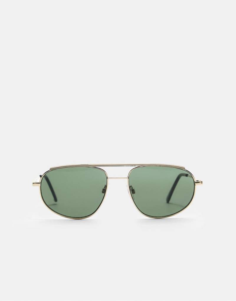 Stradivarius - Sonnenbrille aus Metall in Khaki-Grün von Stradivarius
