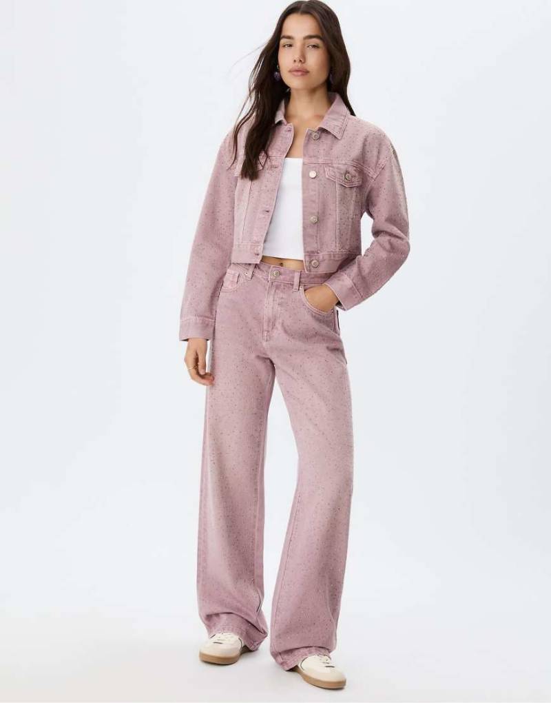 Stradivarius - Straight-Fit-Jeans in Flieder mit Strasssteinen-Lila Stradivarius - Straight-Fit-Jeans in Flieder mit Strasssteinen-Lila von Stradivarius