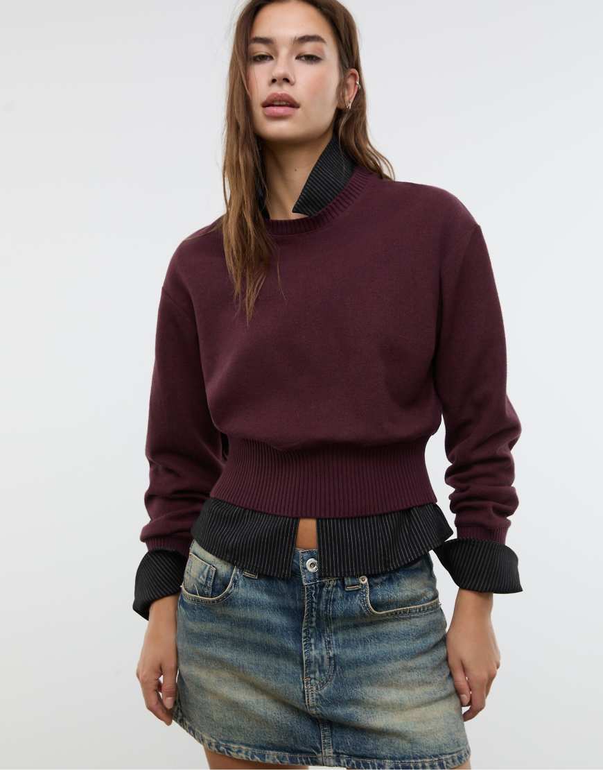 Stradivarius - Strick-Oberteil in Aubergine mit U-Boot-Ausschnitt-Lila von Stradivarius