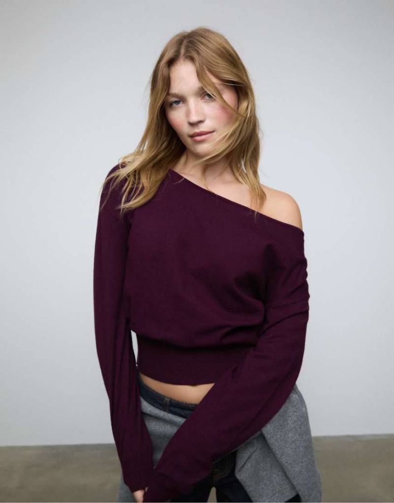Stradivarius - Strickpullover in Aubergine mit U-Boot-Ausschnitt-Lila von Stradivarius