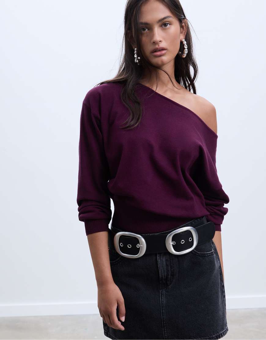Stradivarius - Strickpullover in Aubergine mit U-Boot-Ausschnitt-Lila Stradivarius - Strickpullover in Aubergine mit U-Boot-Ausschnitt-Lila von Stradivarius