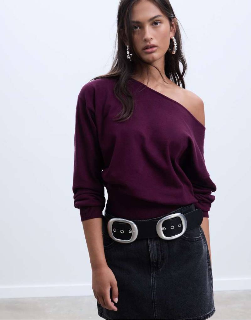 Stradivarius - Strickpullover in Aubergine mit U-Boot-Ausschnitt-Lila von Stradivarius