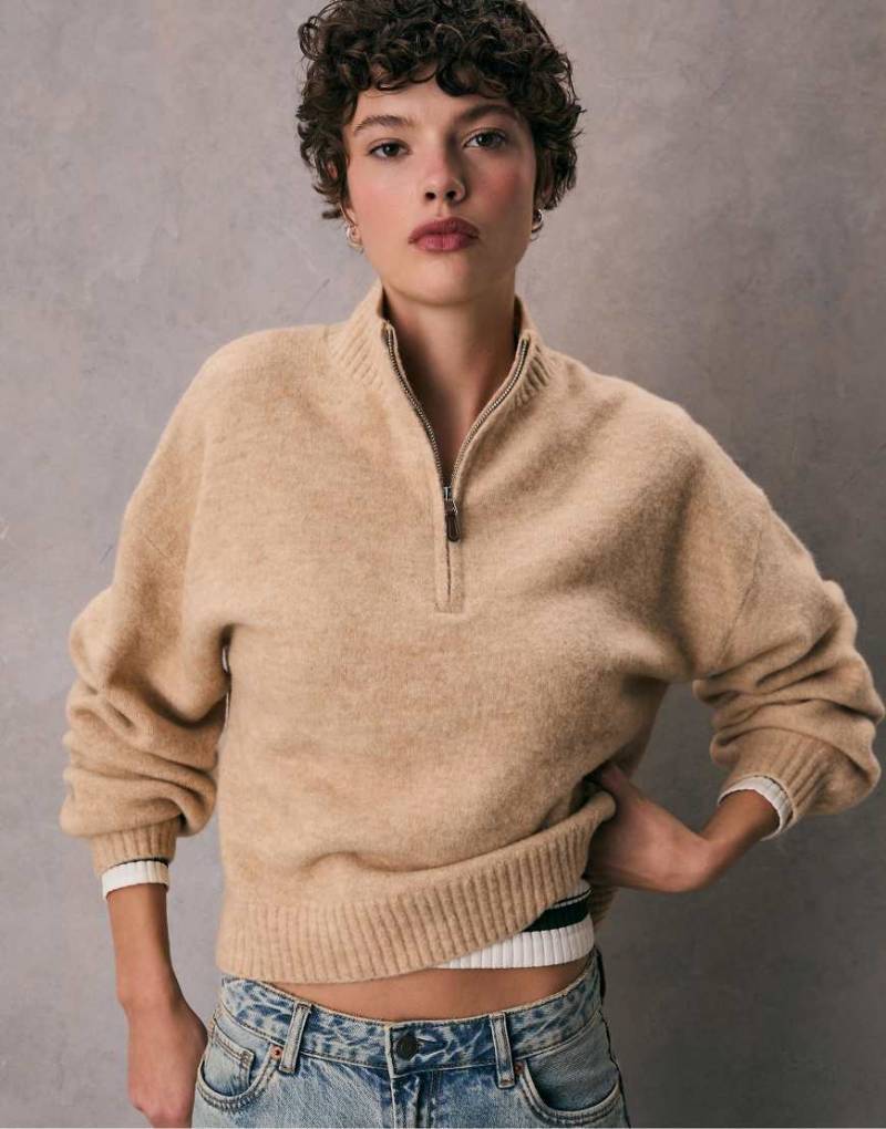 Stradivarius - Strickpullover in Beige mit Reißverschluss-Neutral Stradivarius - Strickpullover in Beige mit Reißverschluss-Neutral von Stradivarius