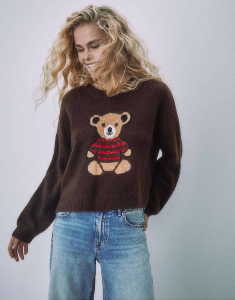 Stradivarius - Strickpullover in Braun mit Intarsien-Motiv-Brown von Stradivarius