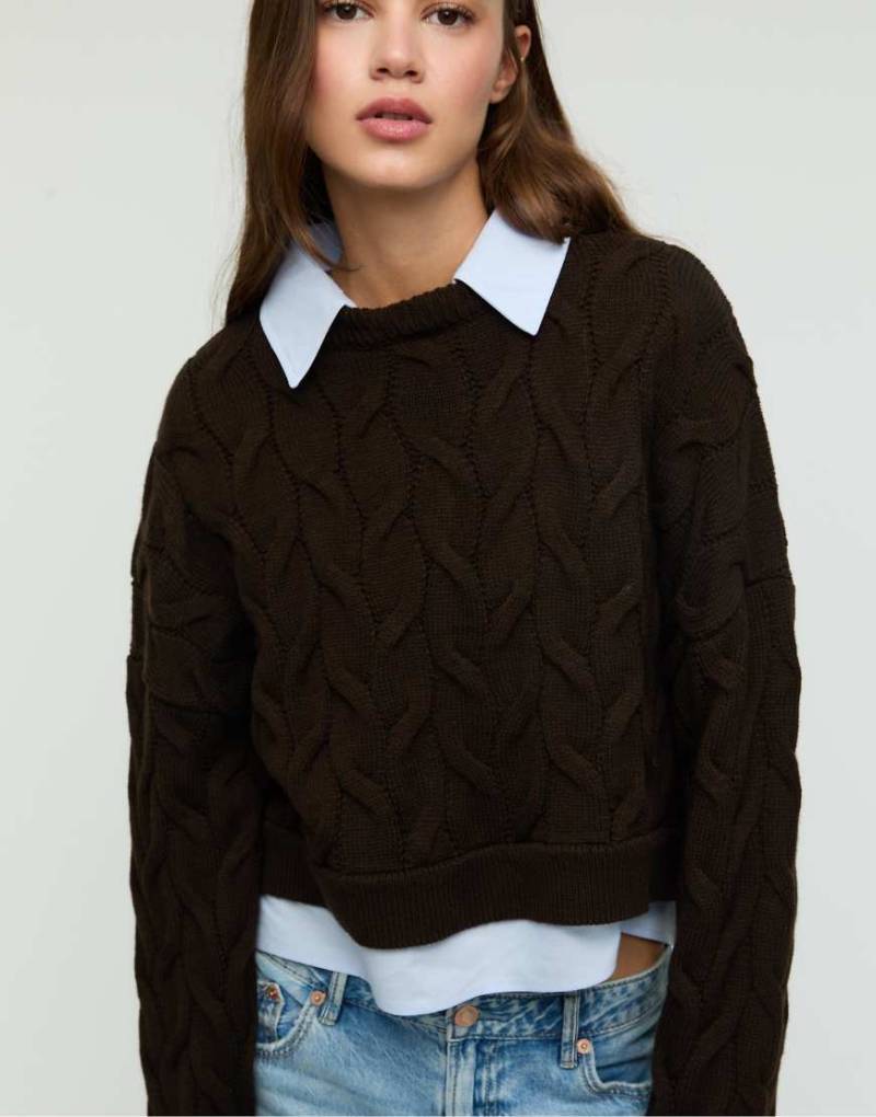 Stradivarius - Strickpullover in Braun mit Kontrastdetail-Brown von Stradivarius