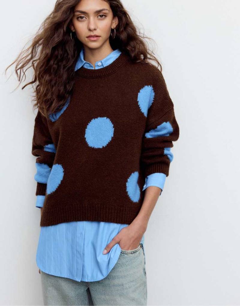 Stradivarius - Strickpullover in Braun mit Polka Dots-Brown von Stradivarius