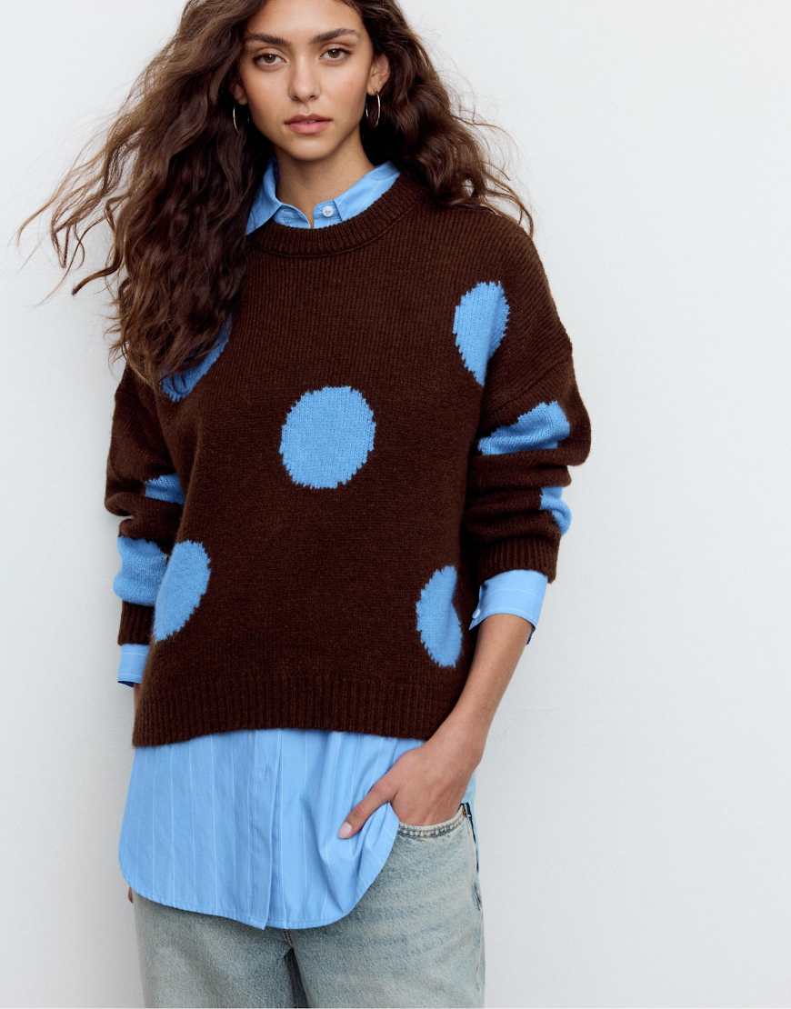 Stradivarius - Strickpullover in Braun mit Polka Dots-Brown von Stradivarius