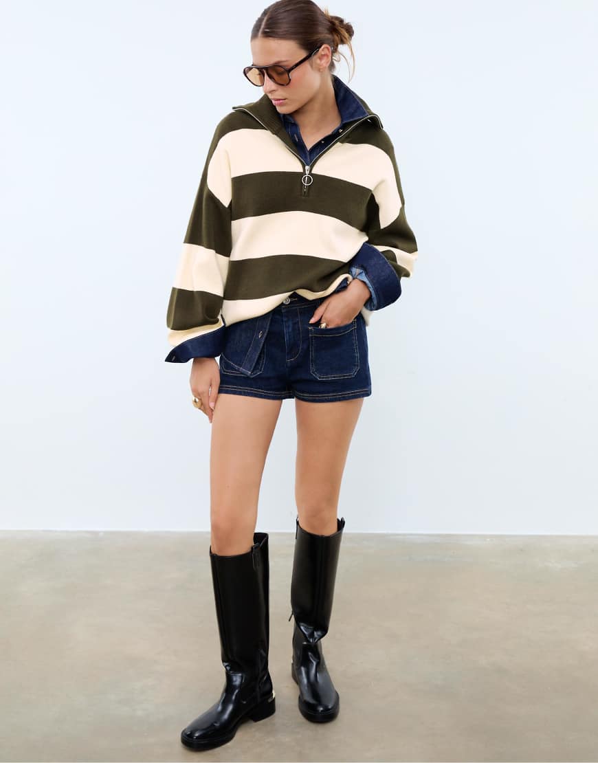 Stradivarius - Strickpullover in Grün mit Reißverschluss von Stradivarius