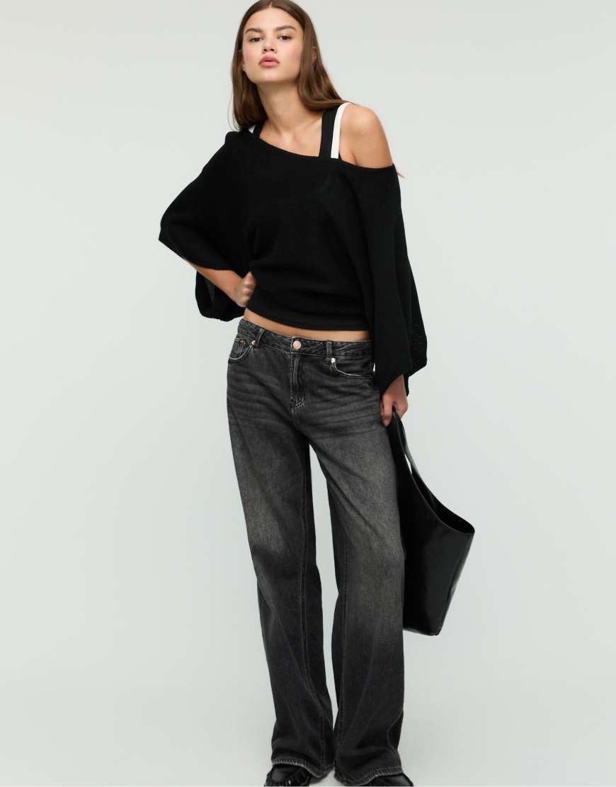 Stradivarius - Strickpullover in Schwarz mit Fledermausärmeln von Stradivarius