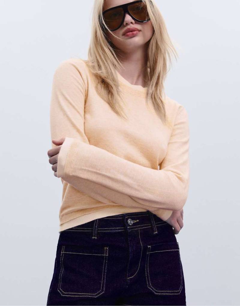 Stradivarius - Strickpullover in Steinbeige mit kontrastierenden Abschlüssen-Weiß von Stradivarius