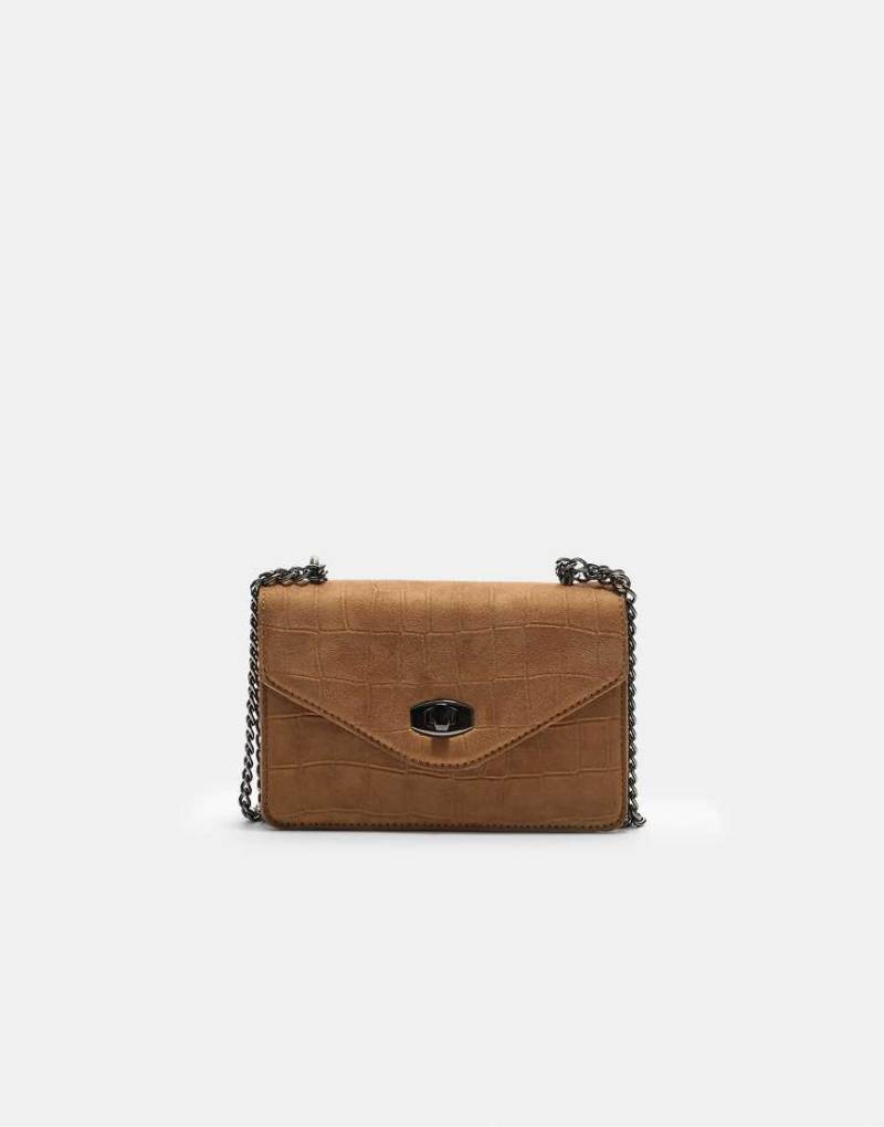 Stradivarius - Strukturierte Umhängetasche in Karamell mit Verschluss-Brown von Stradivarius