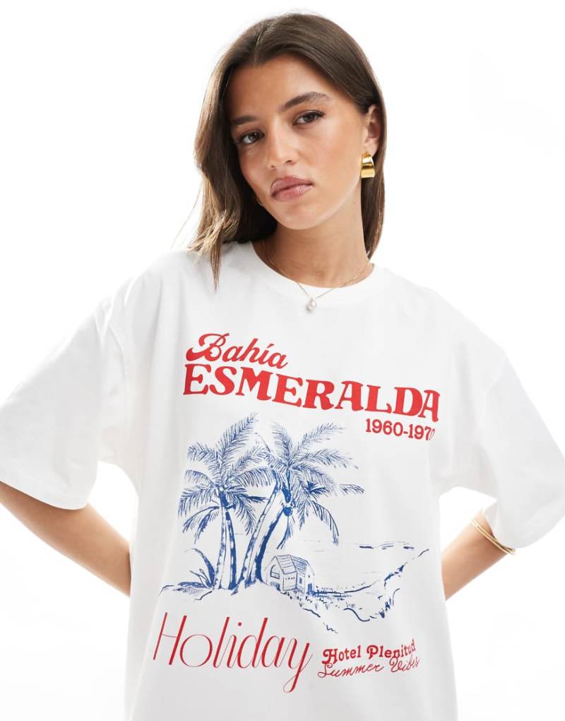 Stradivarius - T-Shirt in Weiß mit platziertem „Holiday"-Print von Stradivarius