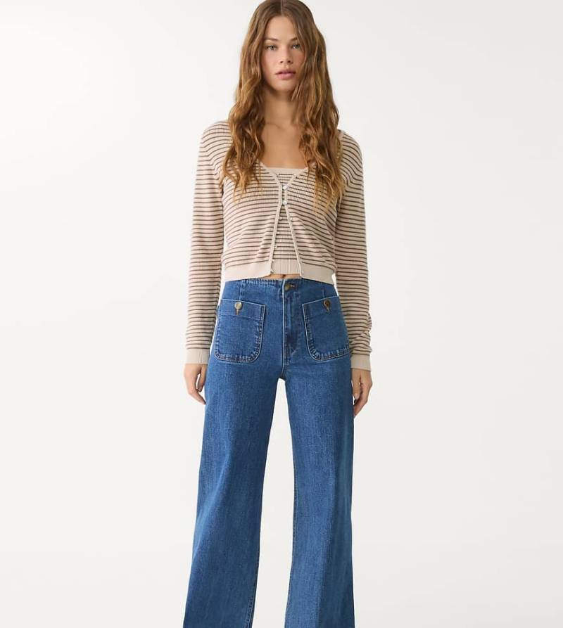 Stradivarius Tall - D77 - Jeans in überfärbtem Blau mit minimalistischen Taschen von Stradivarius
