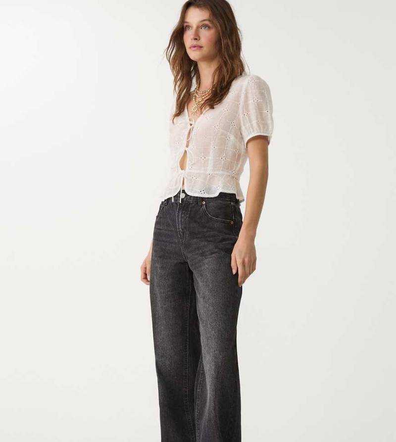 Stradivarius Tall - D92 - Jeans in schwarzer Waschung mit weitem Bein und geradem Schnitt-Grau von Stradivarius