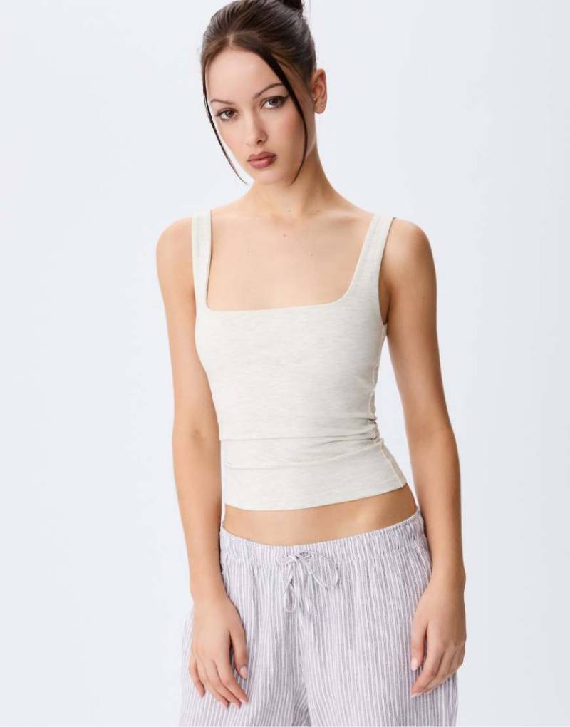 Stradivarius - Tanktop in meliertem Grau mit eckigem Ausschnitt von Stradivarius