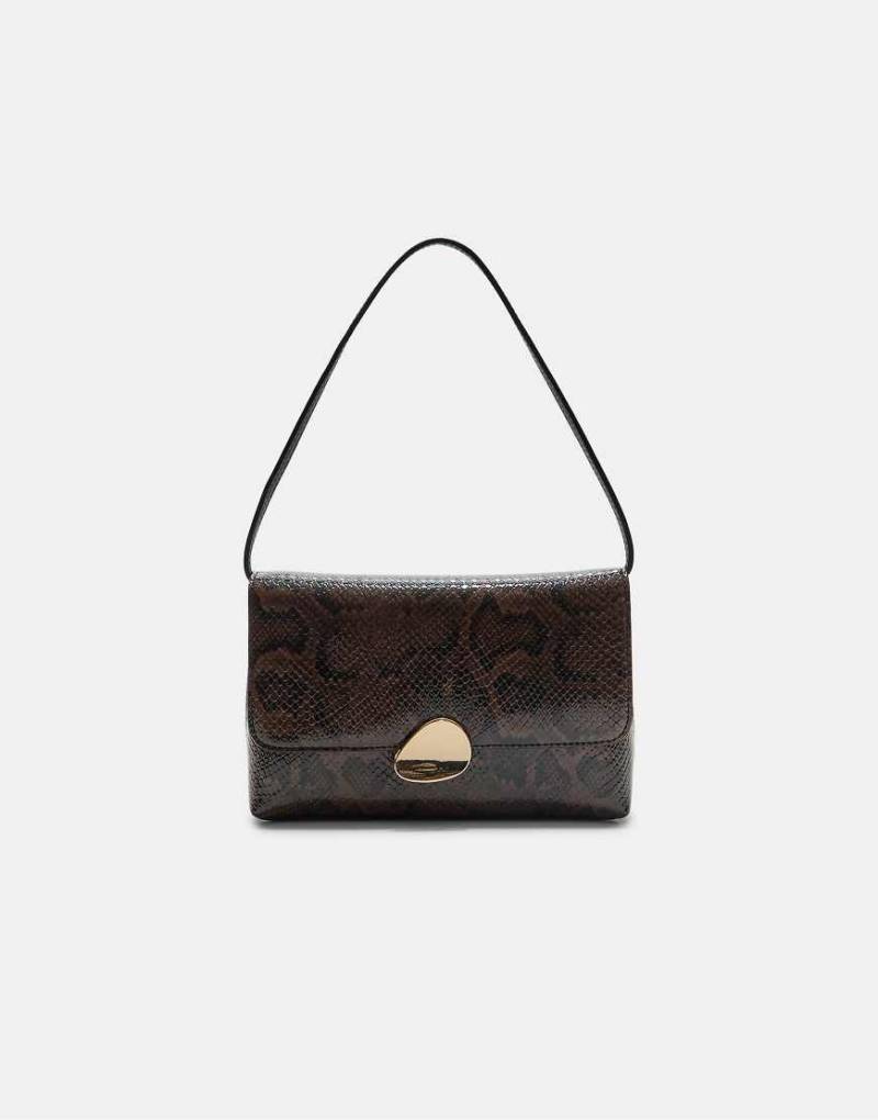 Stradivarius - Tasche in Braun mit Animalprint und asymmetrischem Metallverschluss-Brown von Stradivarius