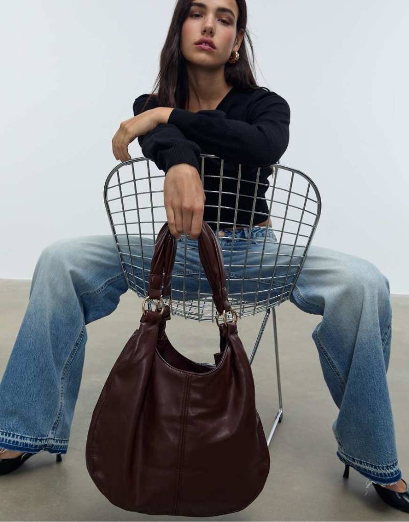 Stradivarius - Tasche in Braun mit Leder-Optik und Henkeln-Brown von Stradivarius