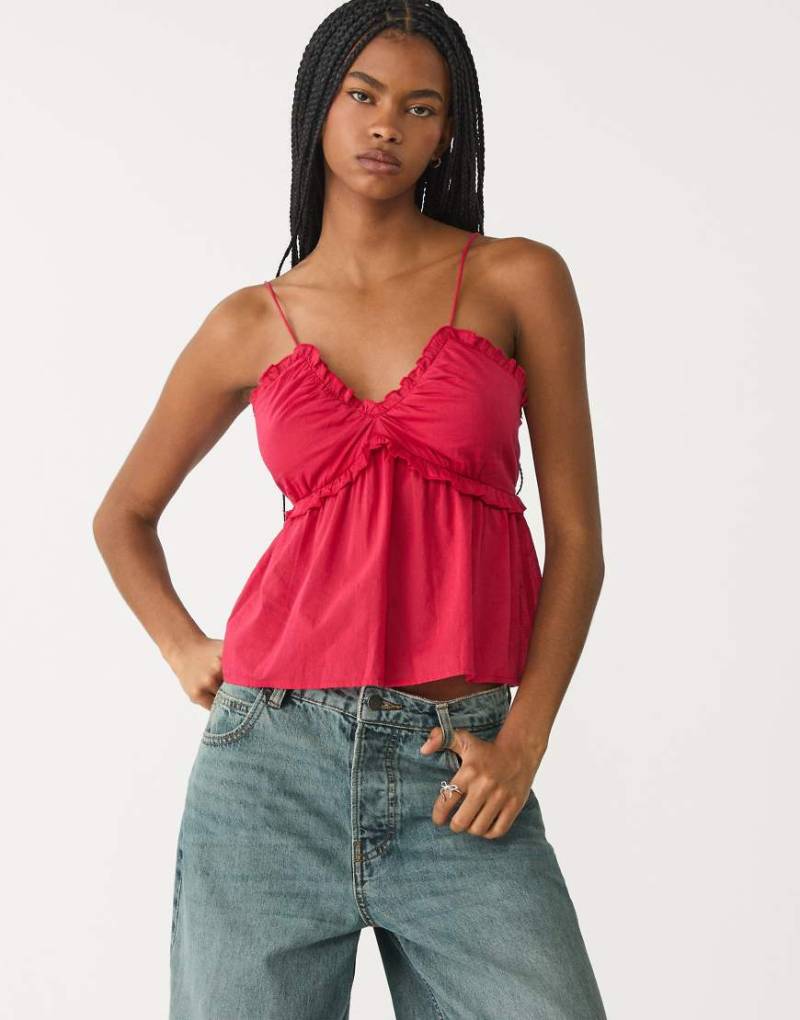 Stradivarius - Top in Dunkelrot mit Bindebändern von Stradivarius