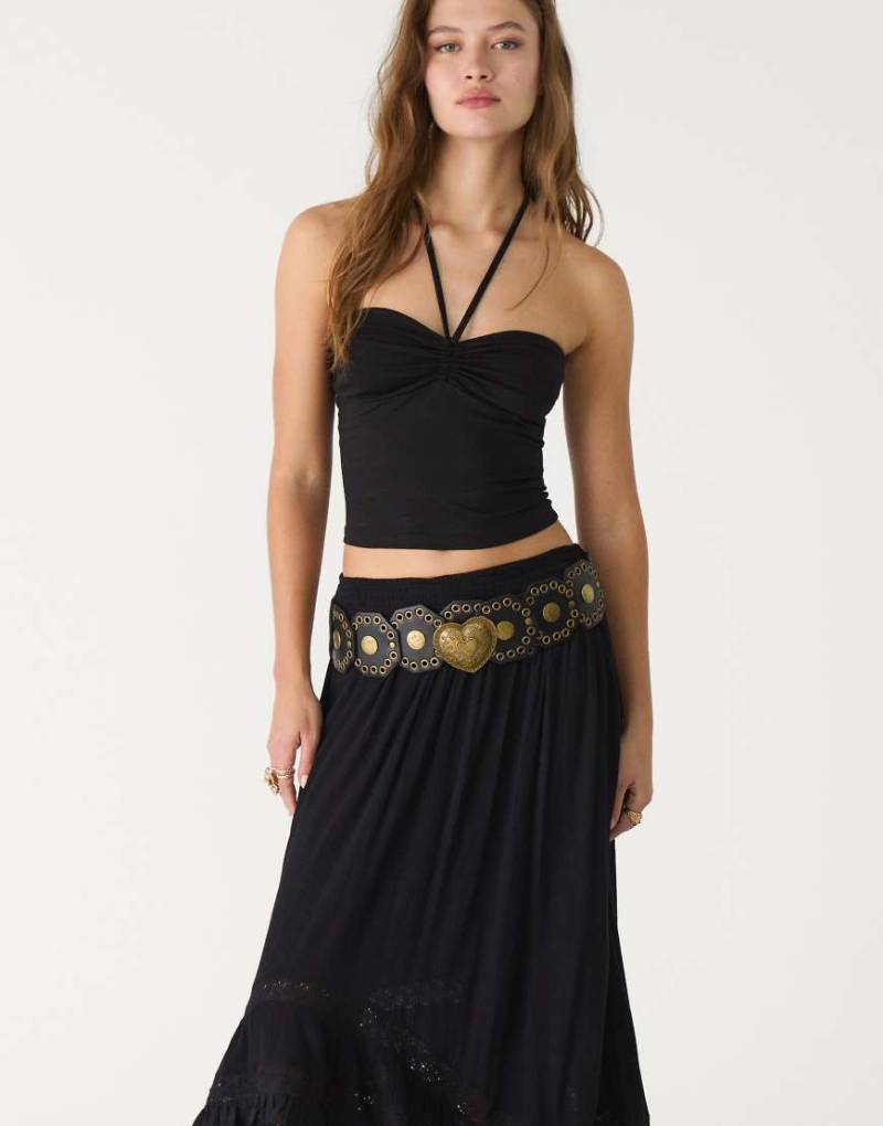 Stradivarius - Trägerloses Top in Schwarz mit Bindedetail von Stradivarius