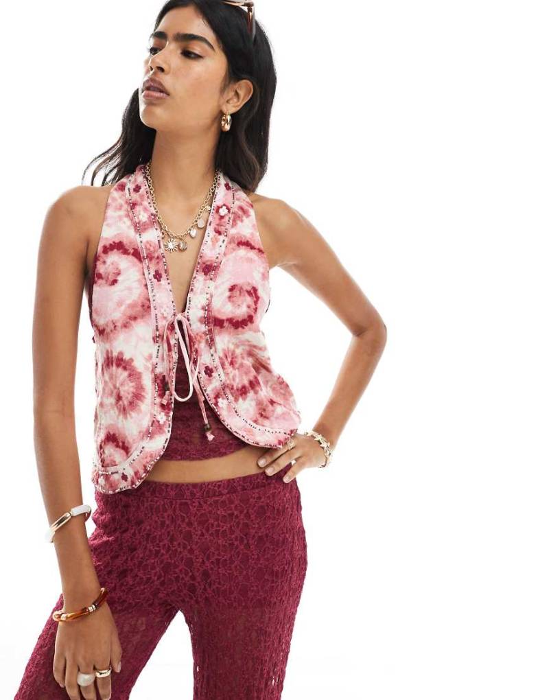 Stradivarius - Trägertop mit Batikmuster in Rosa und Weiß-Bunt von Stradivarius