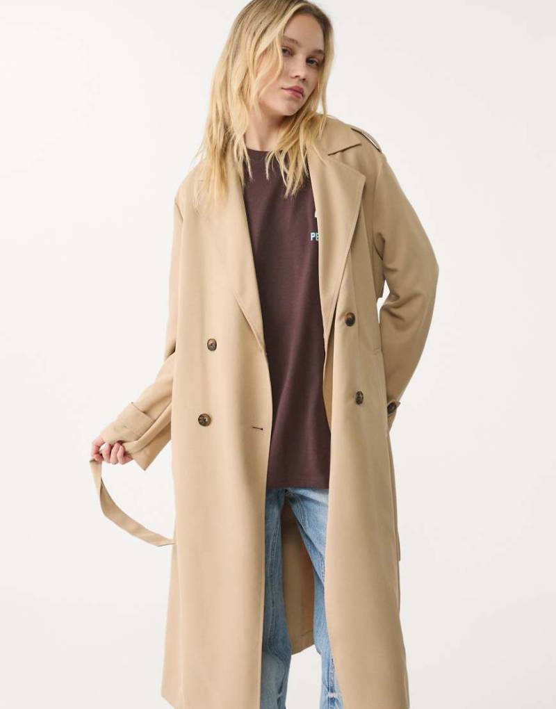 Stradivarius - Trenchcoat in Beige mit Gürtel-Neutral von Stradivarius