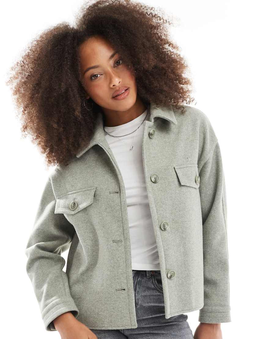 Stradivarius - Trucker-Jacke in Pastellgrün in Wolloptik von Stradivarius