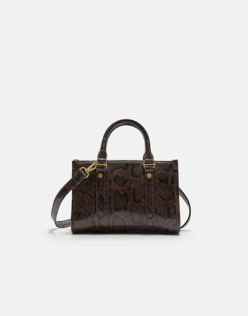 Stradivarius - Umhängetasche mit Tierfellmuster in brauner Lederoptik-Brown von Stradivarius