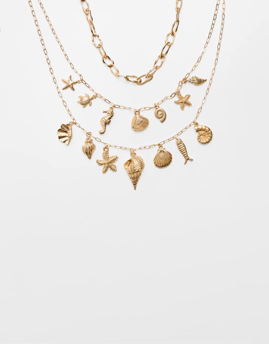 Stradivarius - Under The Sea - 2er-Pack Halsketten in Gold-Gelb von Stradivarius