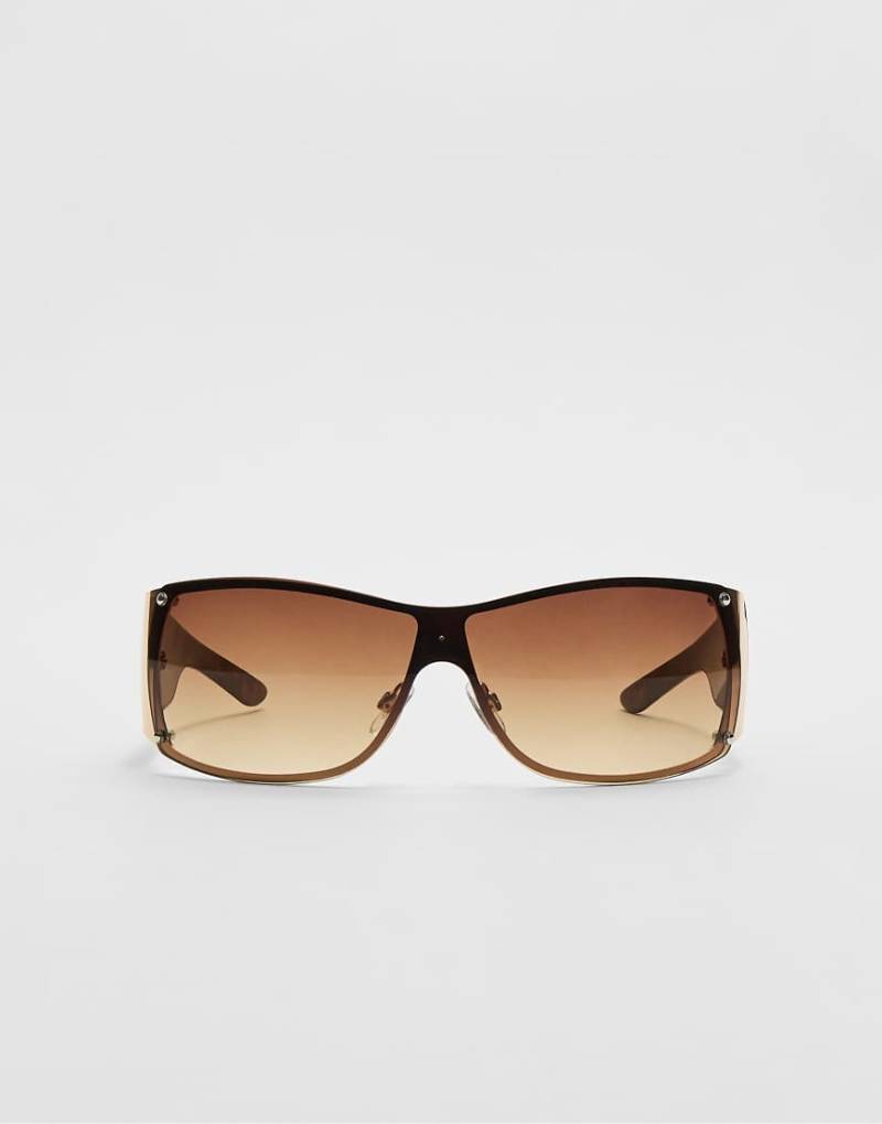 Stradivarius - Visor-Sonnenbrille in blassem Karamell mit Farbverlauf-Brown von Stradivarius