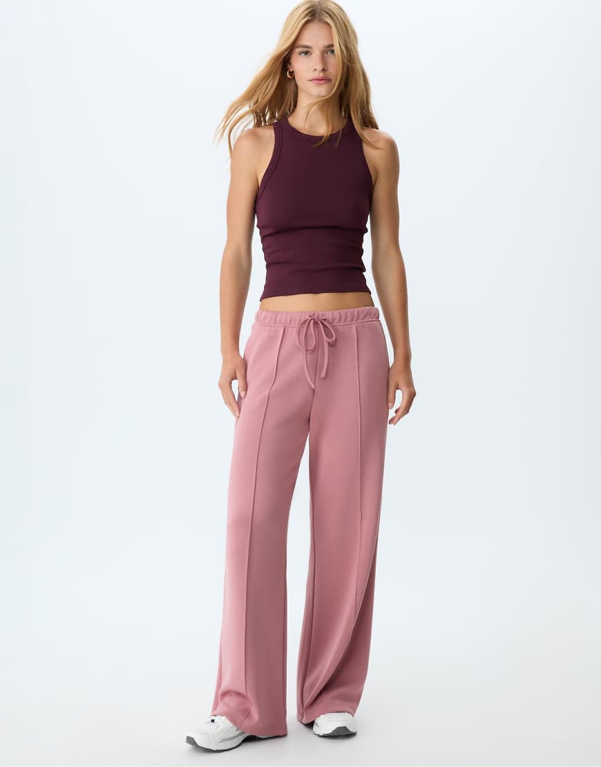 Stradivarius - Weiche Hose in Rosa mit weitem Bein und Ziernaht von Stradivarius