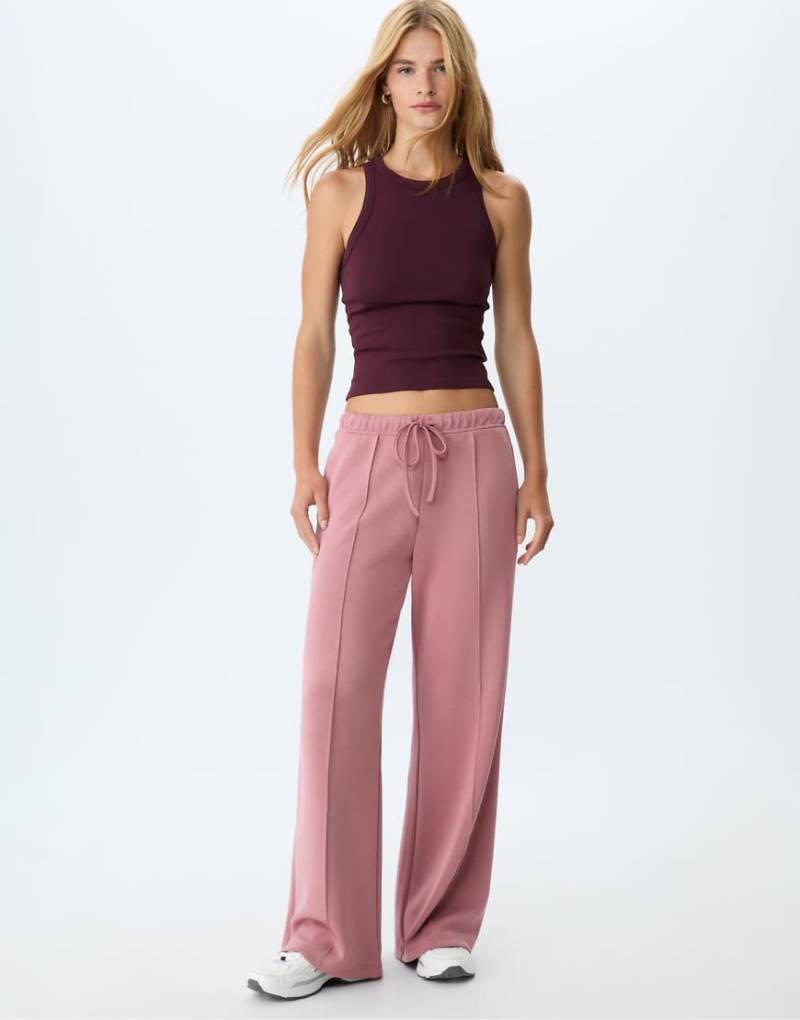 Stradivarius - Weiche Hose in Rosa mit weitem Bein und Ziernaht von Stradivarius