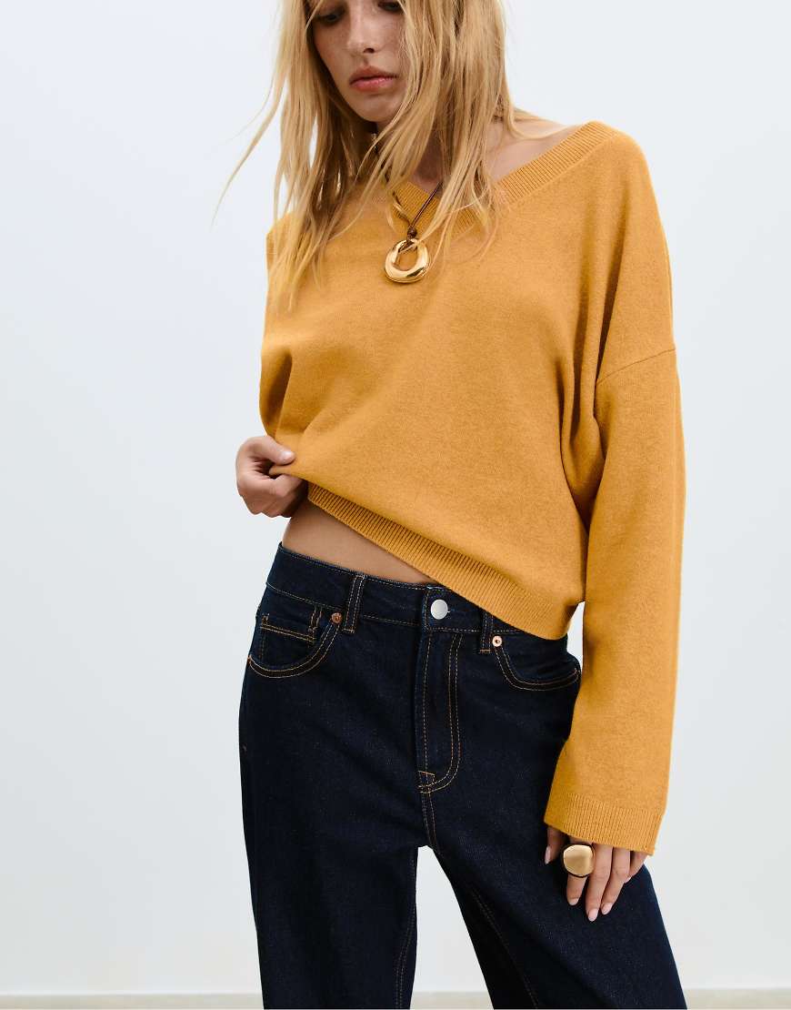 Stradivarius - Weicher Basic-Strickpullover in Senfgelb von Stradivarius