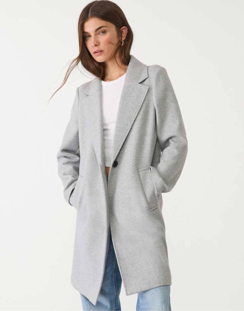 Stradivarius - Weicher Midi-Mantel in Grau meliert mit Knopfleiste von Stradivarius