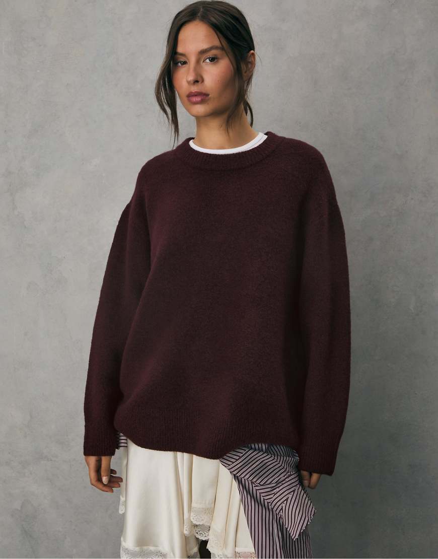 Stradivarius - Weicher Strickpullover in Aubergine-Lila von Stradivarius
