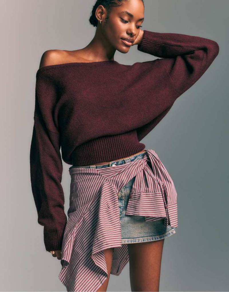 Stradivarius - Weicher Strickpullover in Aubergine mit U-Boot-Ausschnitt-Lila von Stradivarius