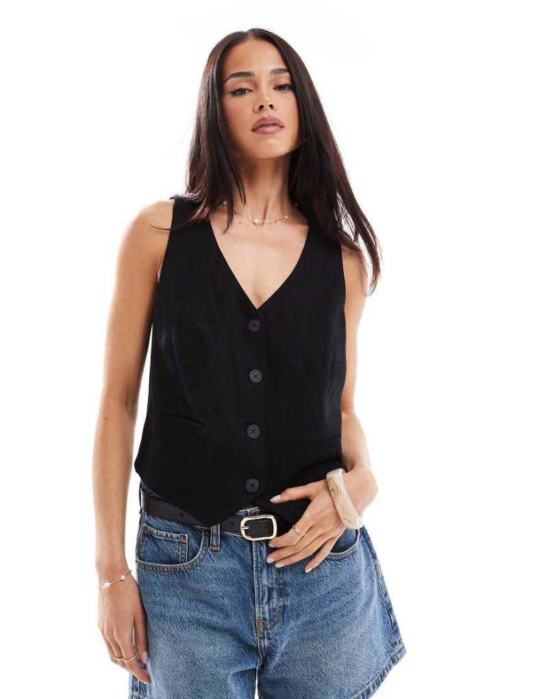 Stradivarius - Weste in schwarzer Leinenoptik von Stradivarius